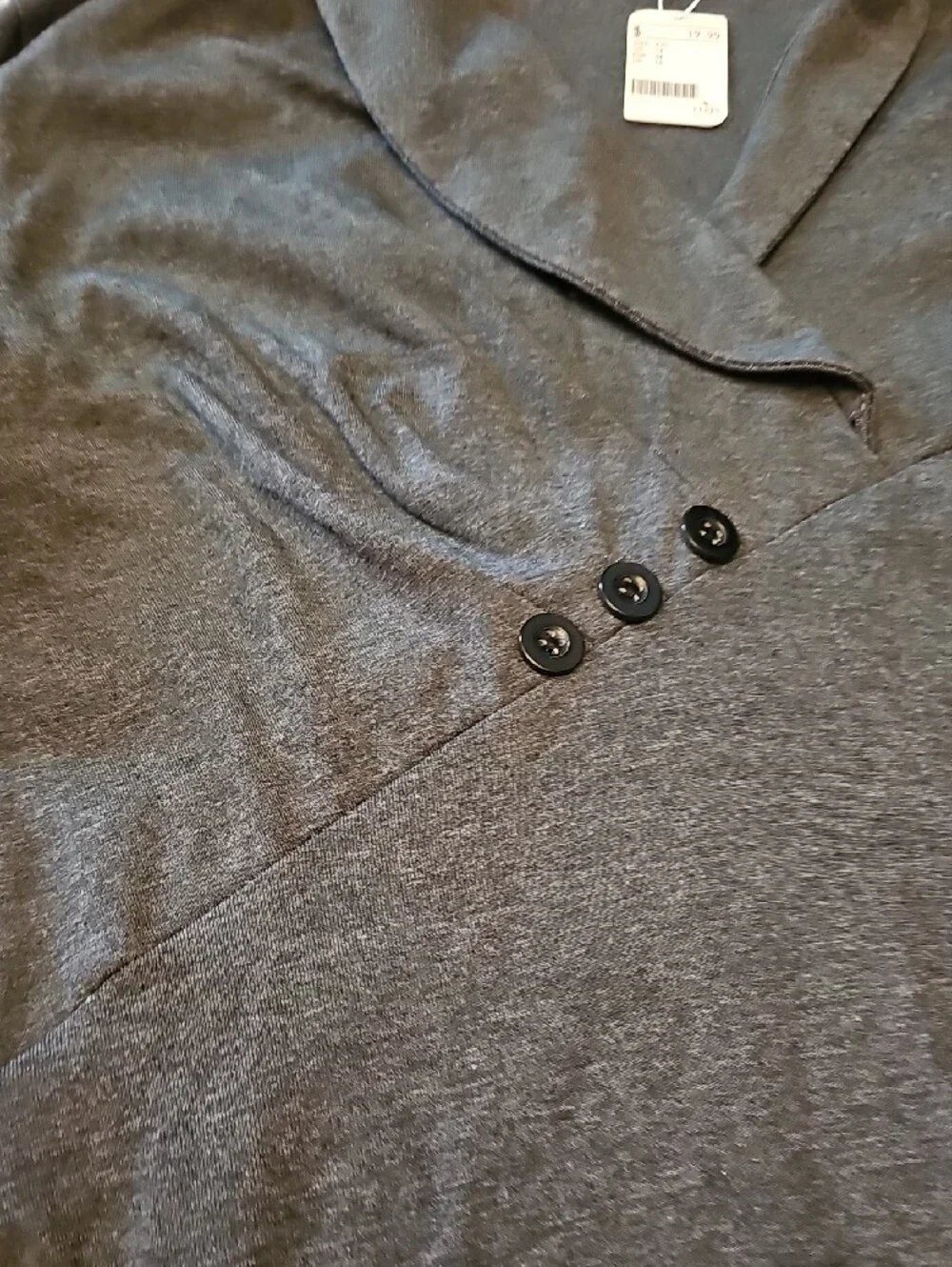 J2🔹️ELFIN Dark Gray Shawl Collar Button-Front Top